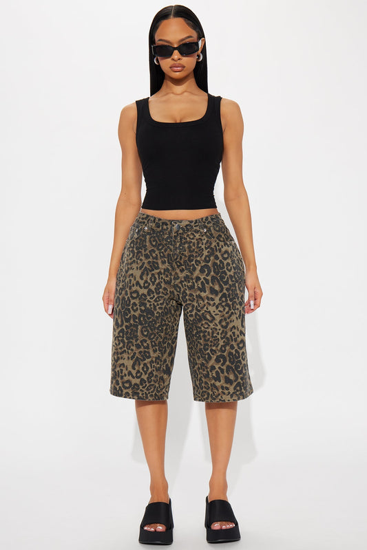 What Do You Know Leopard Bermuda Short - Brown/combo