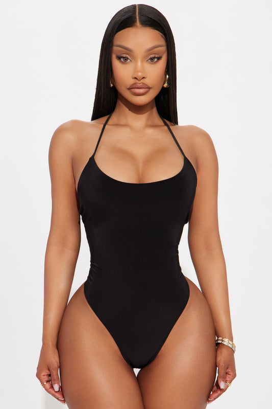 Hotspot Double Lined Backless Halter Bodysuit - Black