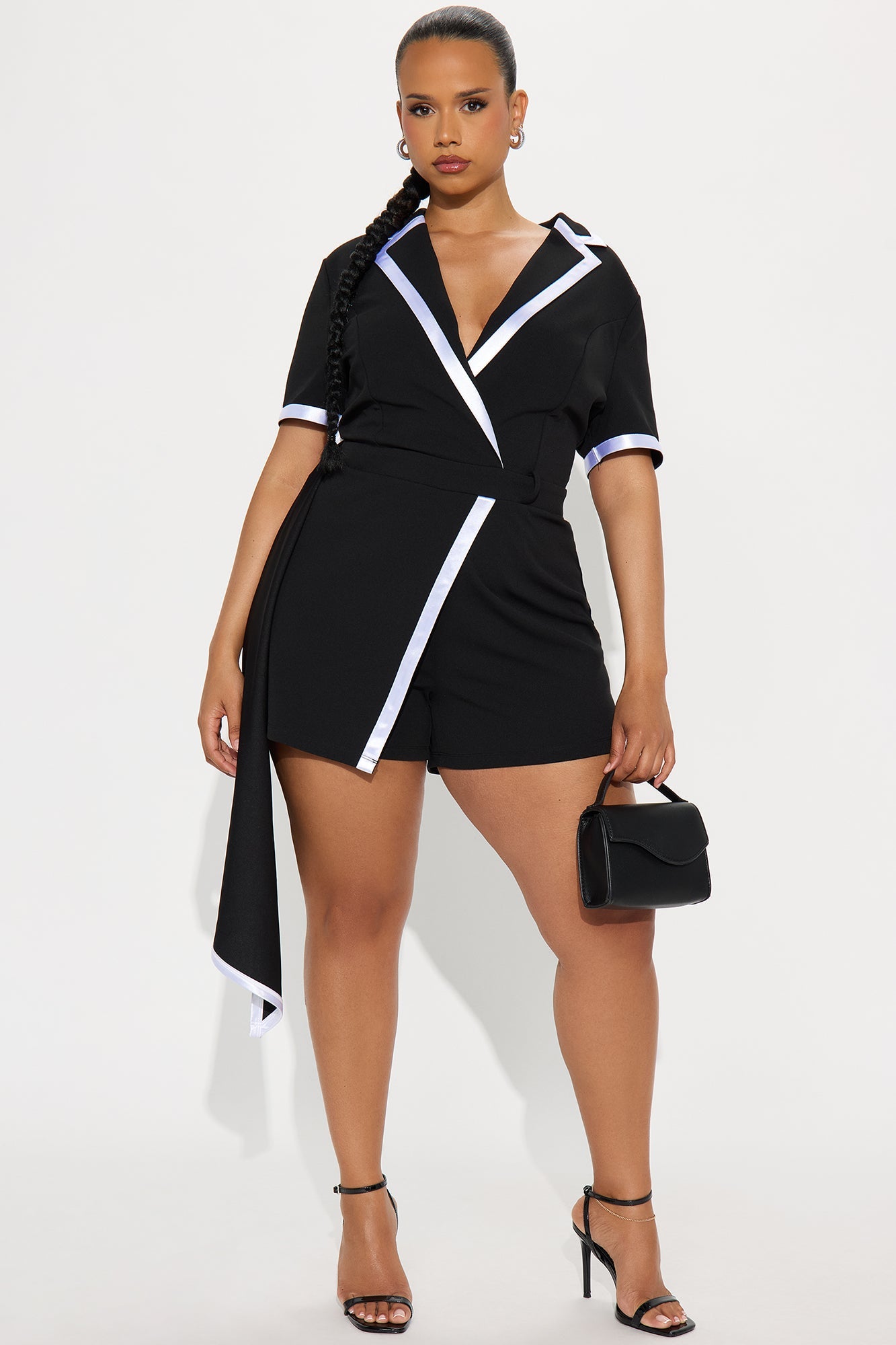 True Boss Short Sleeve Romper - Black/White