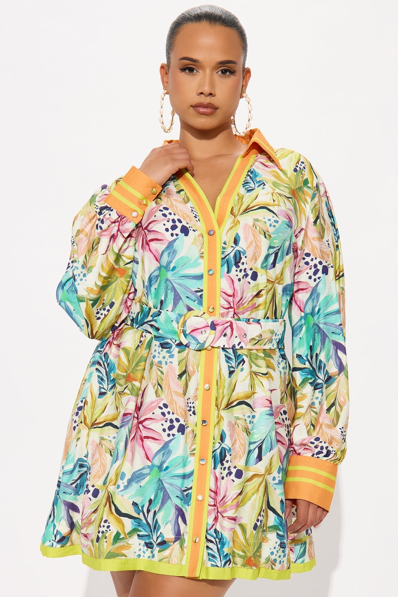 Coralie Belted Linen Micro Mini Dress - Multi Color