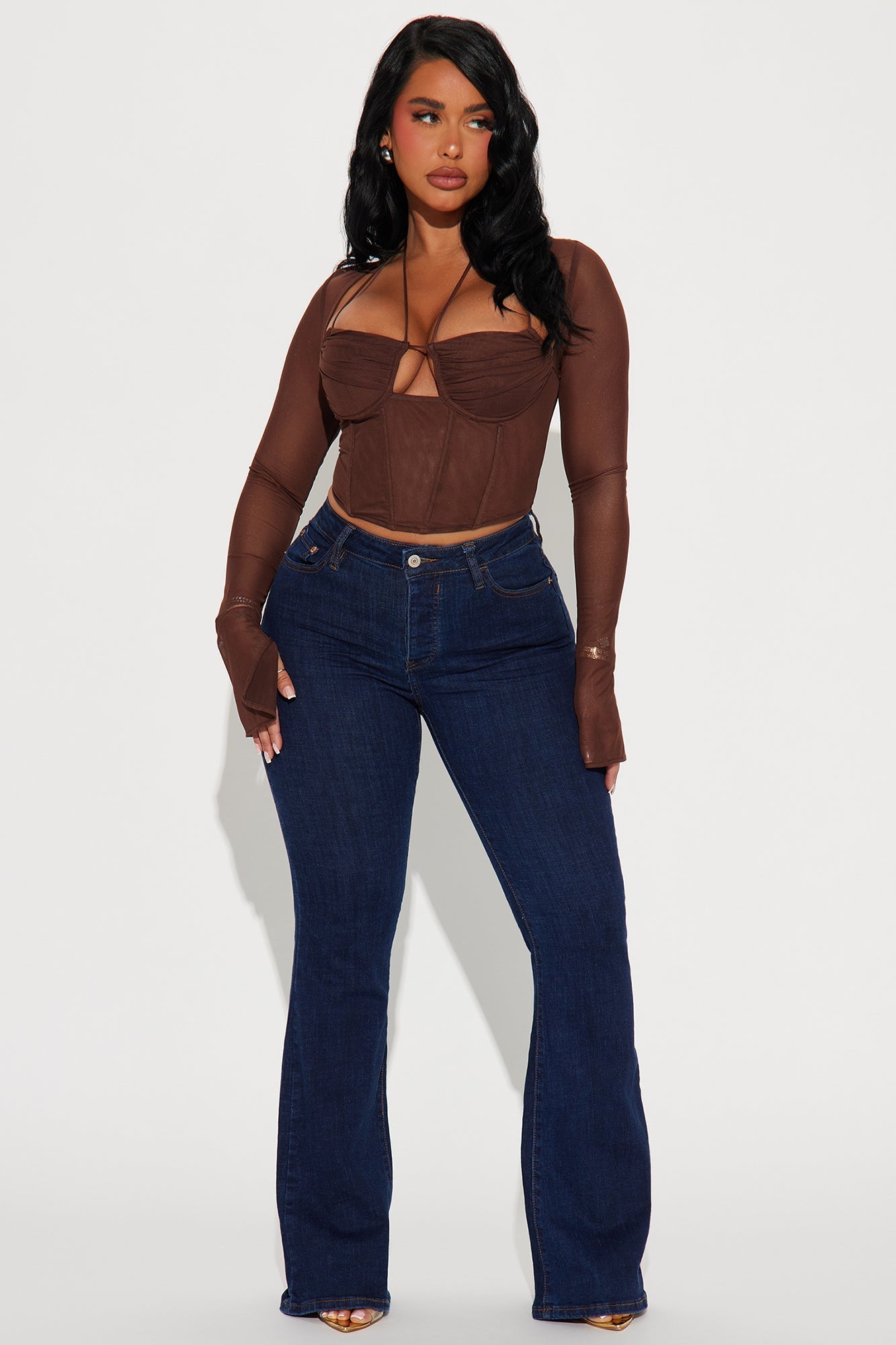Melanie Mesh Corset Top - Brown