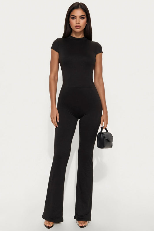 Savanna Short Sleeve Open Back Jumpsuit - Black