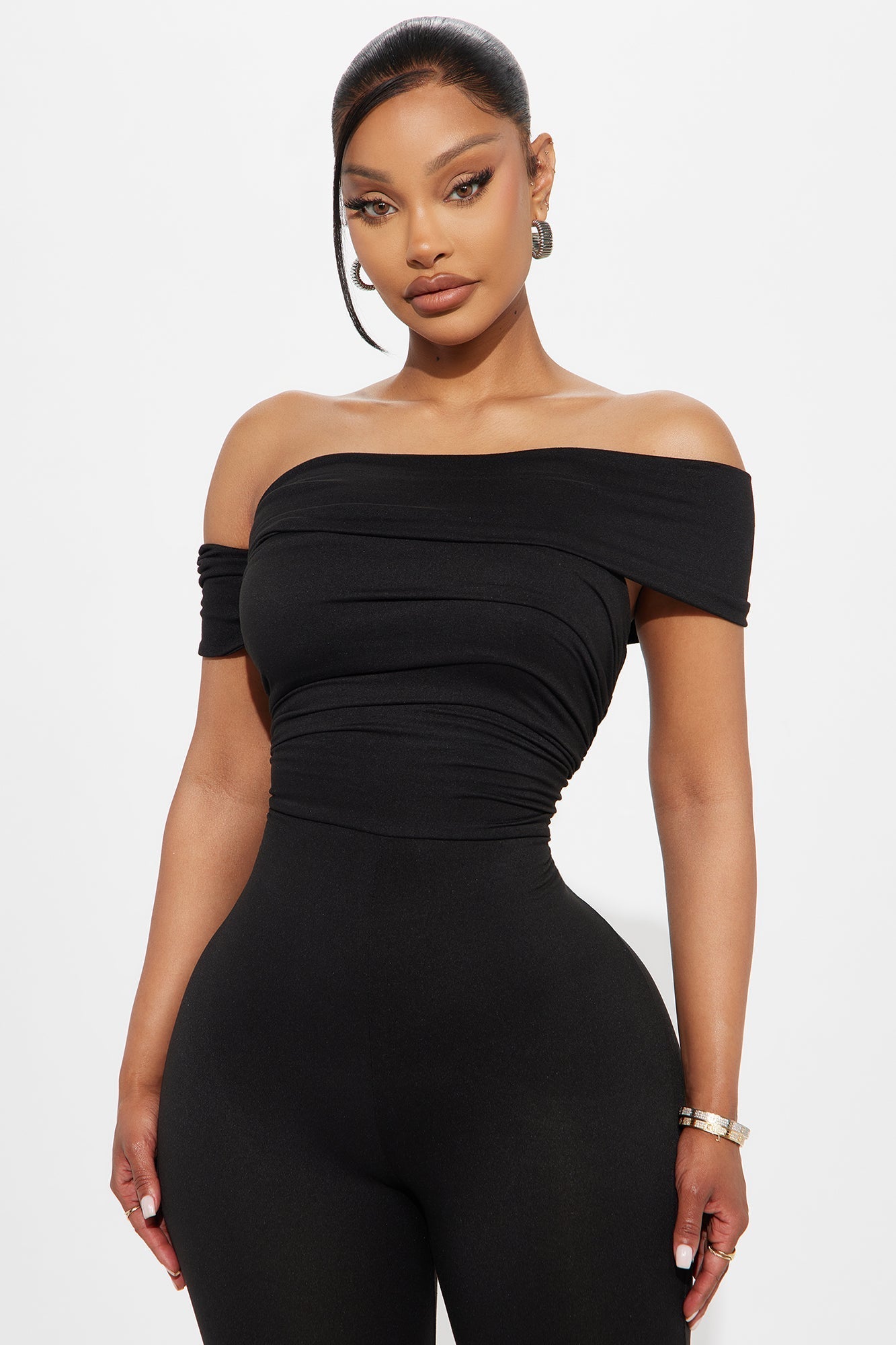 Janice Off Shoulder Capri Jumpsuit - Black