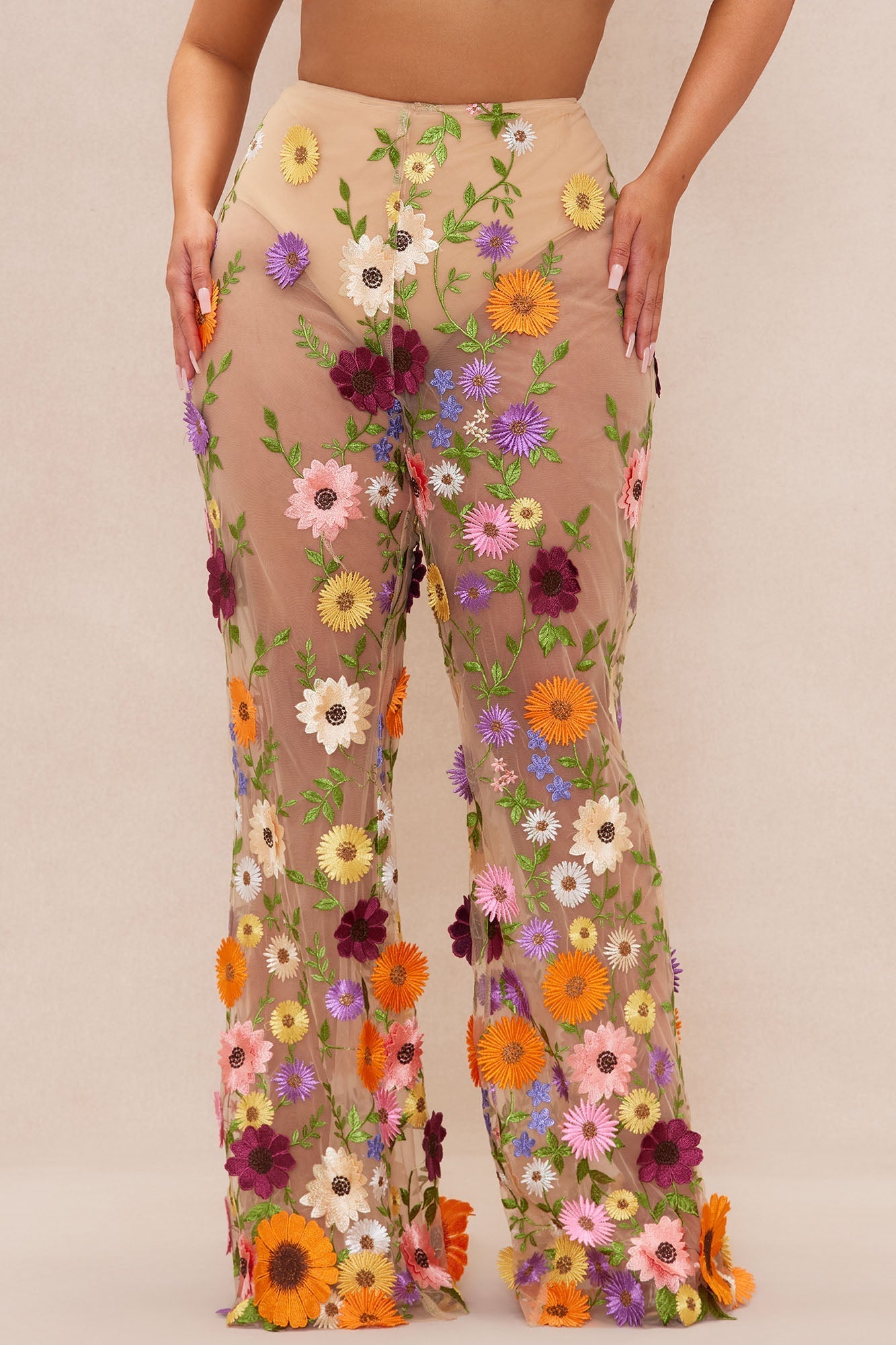 Celena Embroidered Pant - Nude/combo