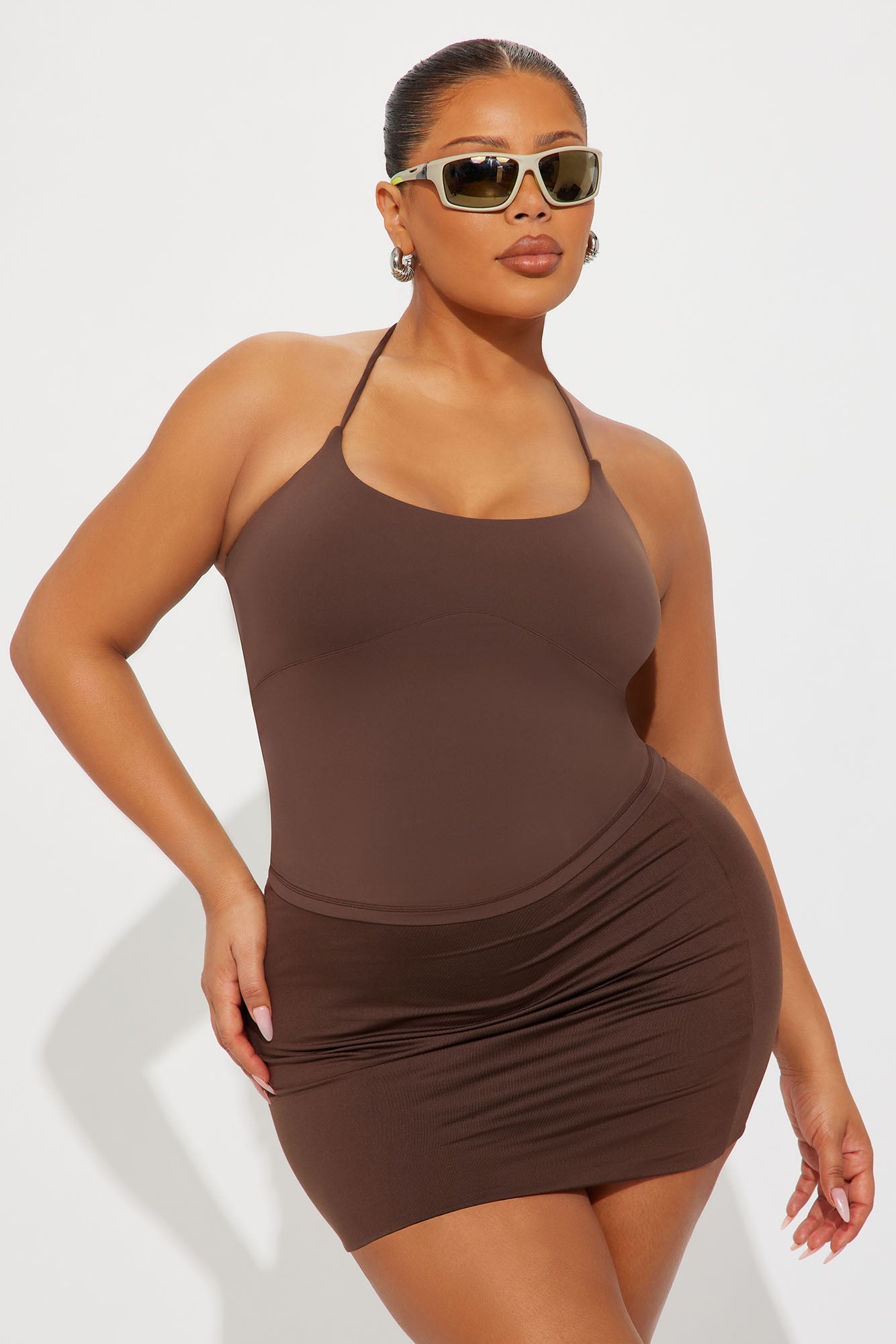 Second Skin Double Lined Cut Out Halter Top - Chocolate