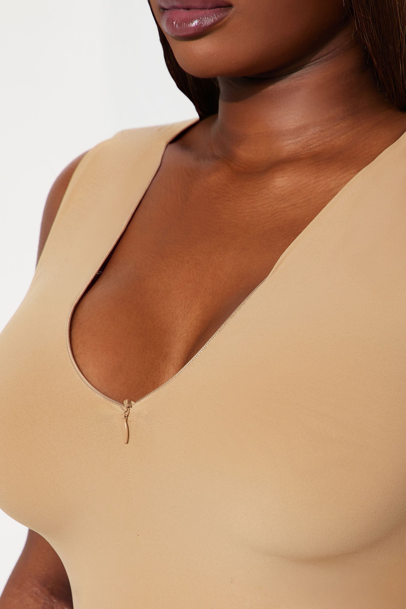 Second Skin Double Lined Zip Front Tank - Mocha