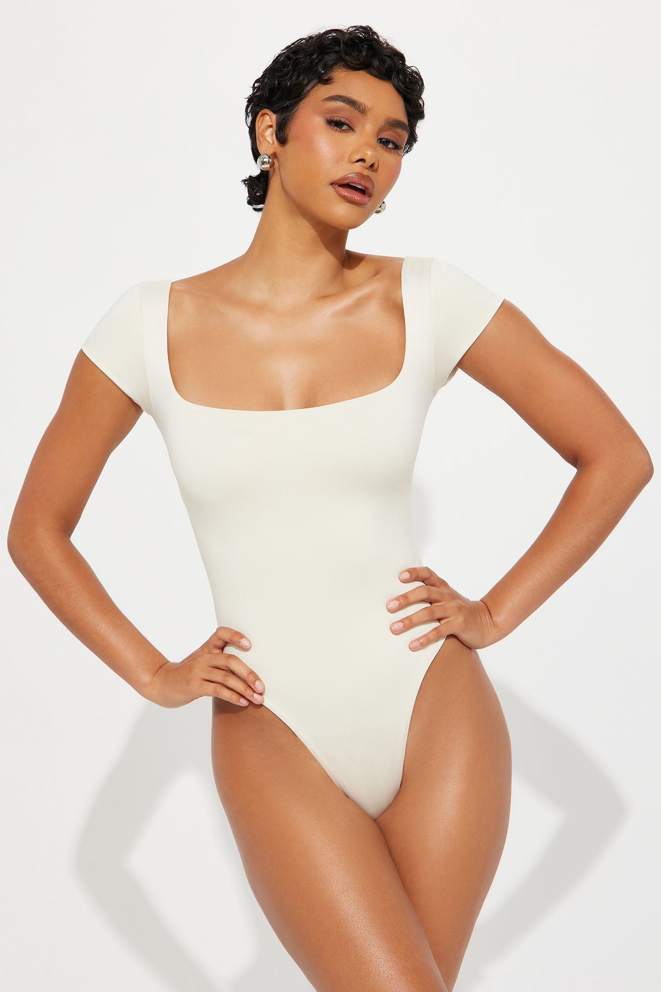 Contour Double Lined Square Neck Bodysuit - Bone