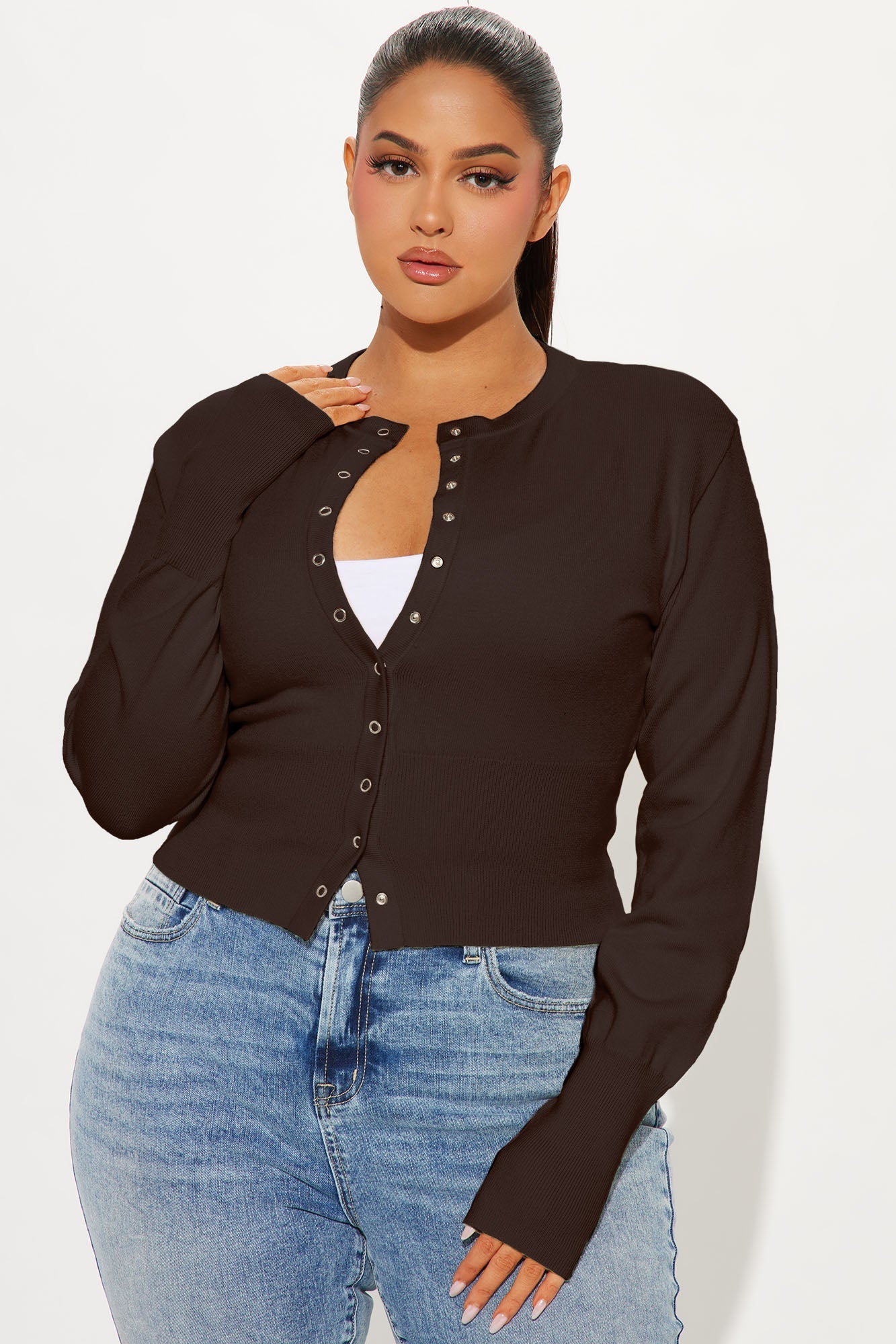 Retail Therapy Cropped Cardigan - Chocolate