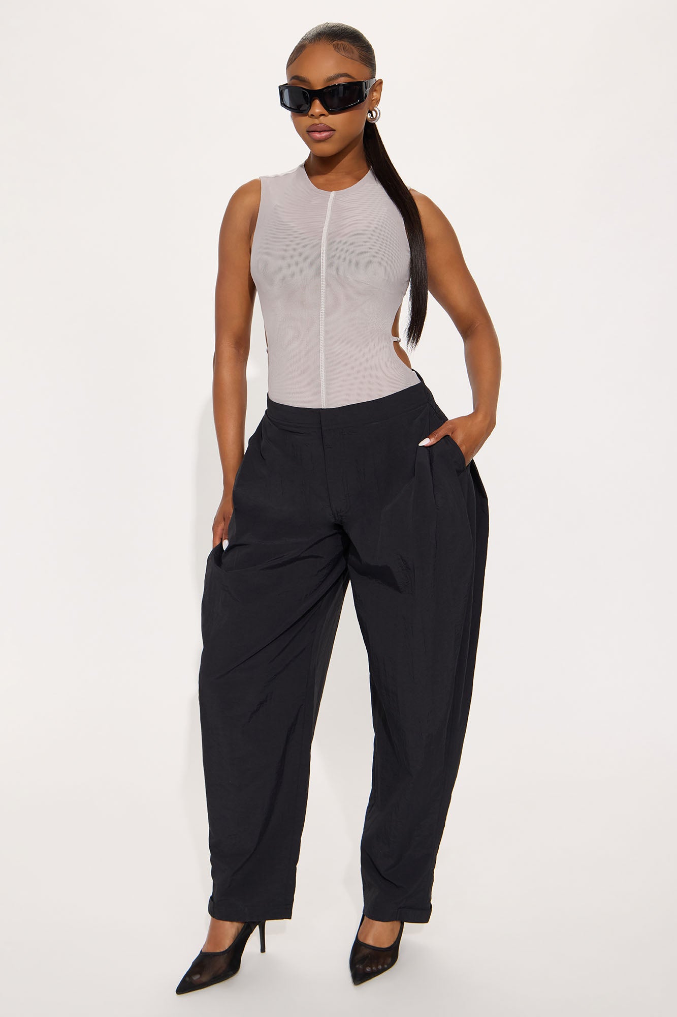 Power Mesh Open Back Bodysuit - Grey