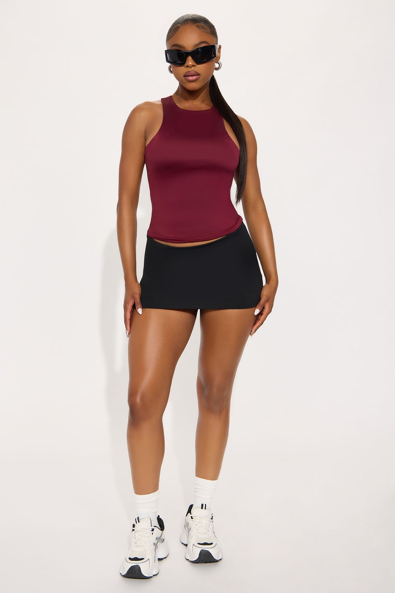 Contour Double Lined High Neck Tank Top - Wine