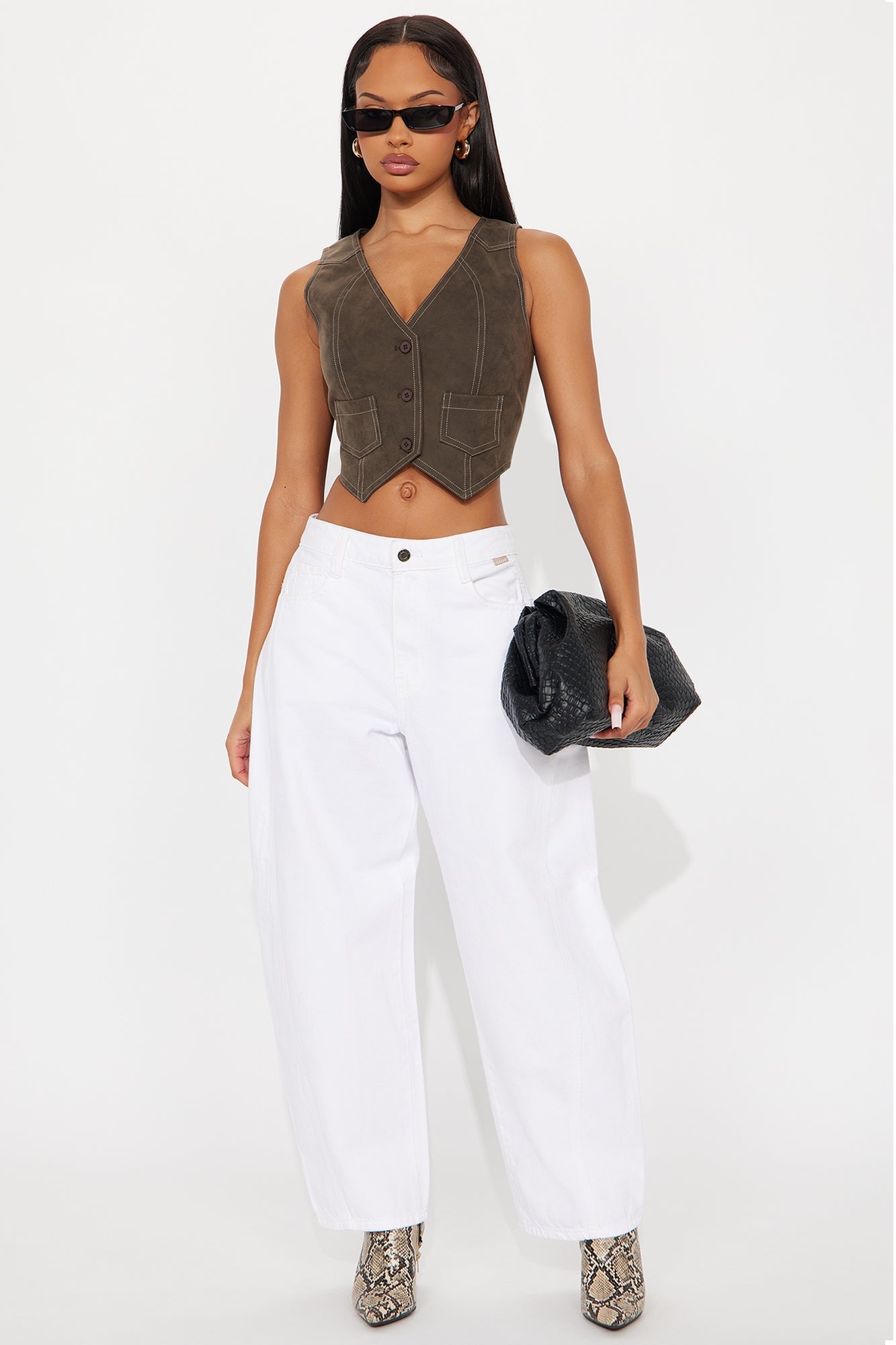 Uptown Girl Faux Leather Vest - Brown
