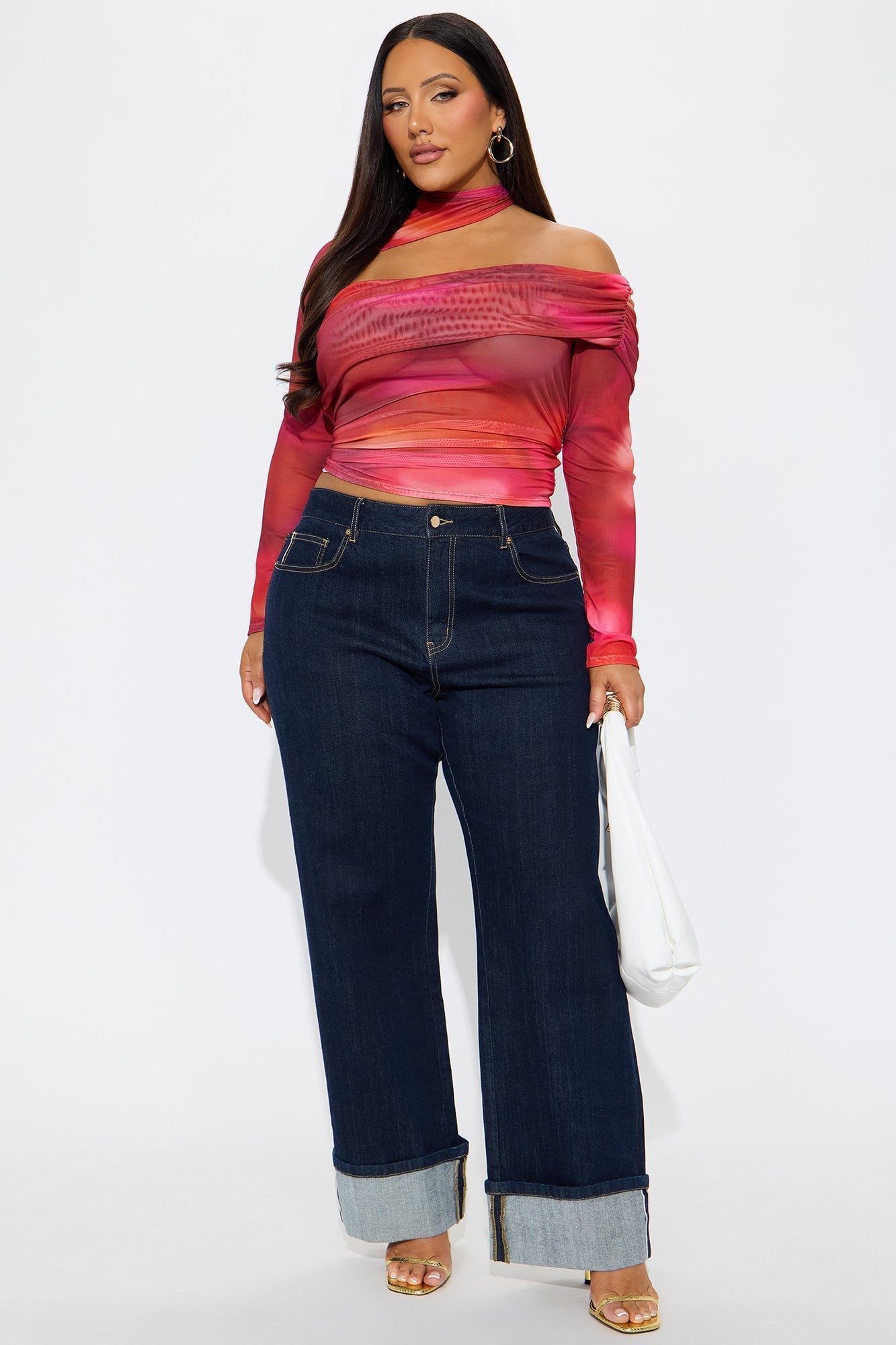 My Weakness Long Sleeve Mesh Top - Red/combo
