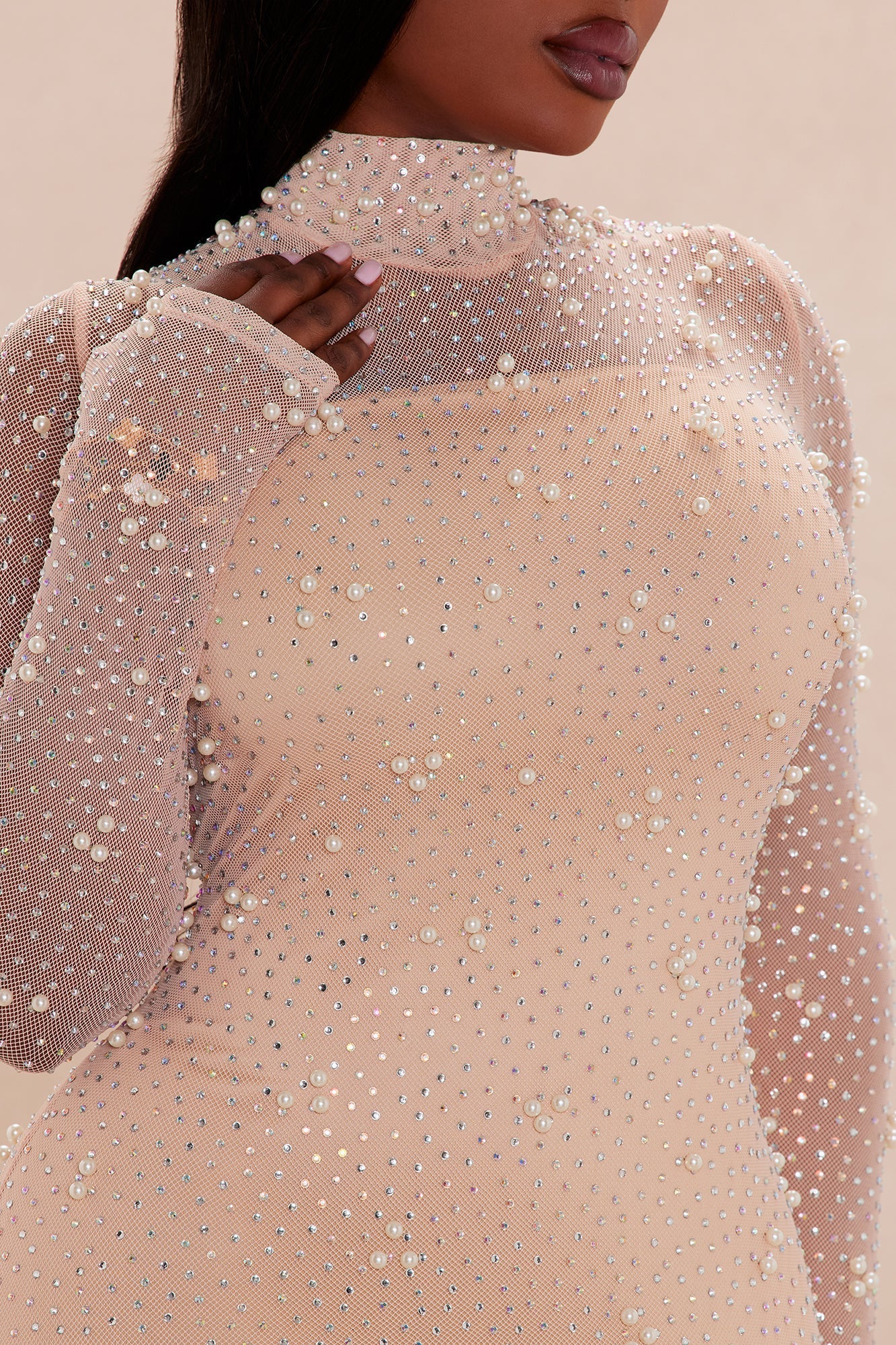 Anastasia Brooke Embellished Maxi Dress - Nude