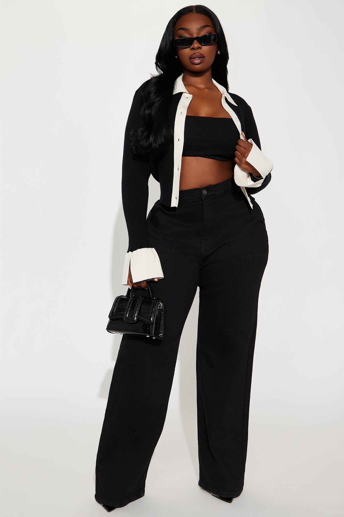 Katie Cropped Cardigan - Black/White
