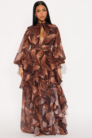 Sofia Chiffon Maxi Dress - Brown/combo