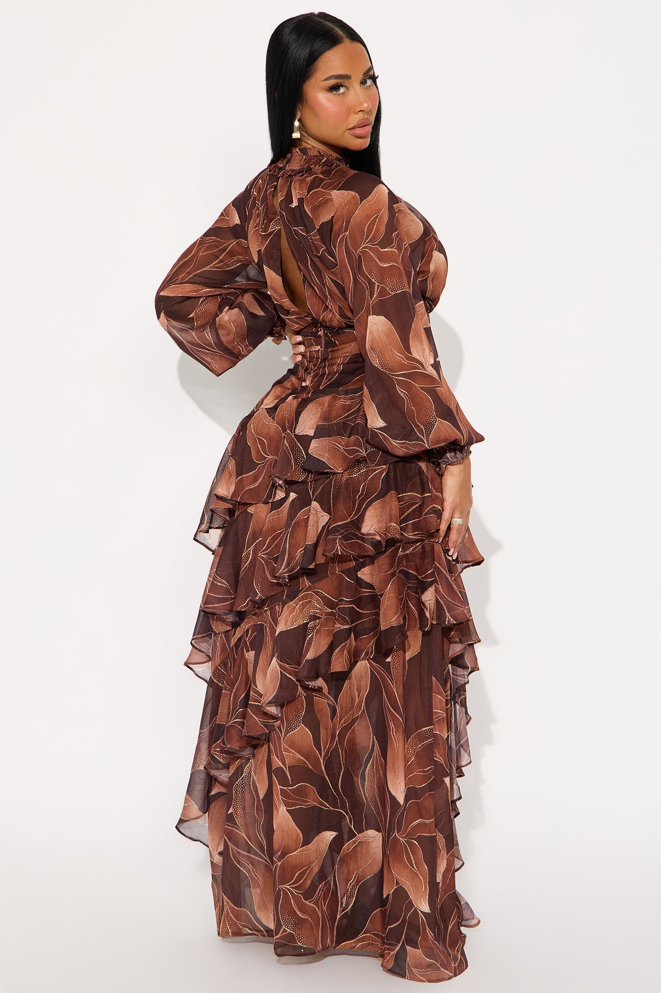Sofia Chiffon Maxi Dress - Brown/combo