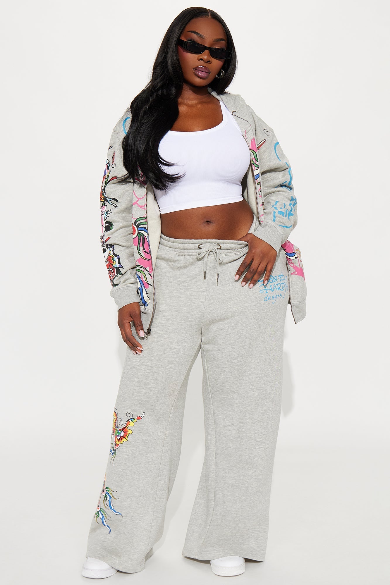 Ed Hardy Butterflies Wide Leg Pant - Heather Grey