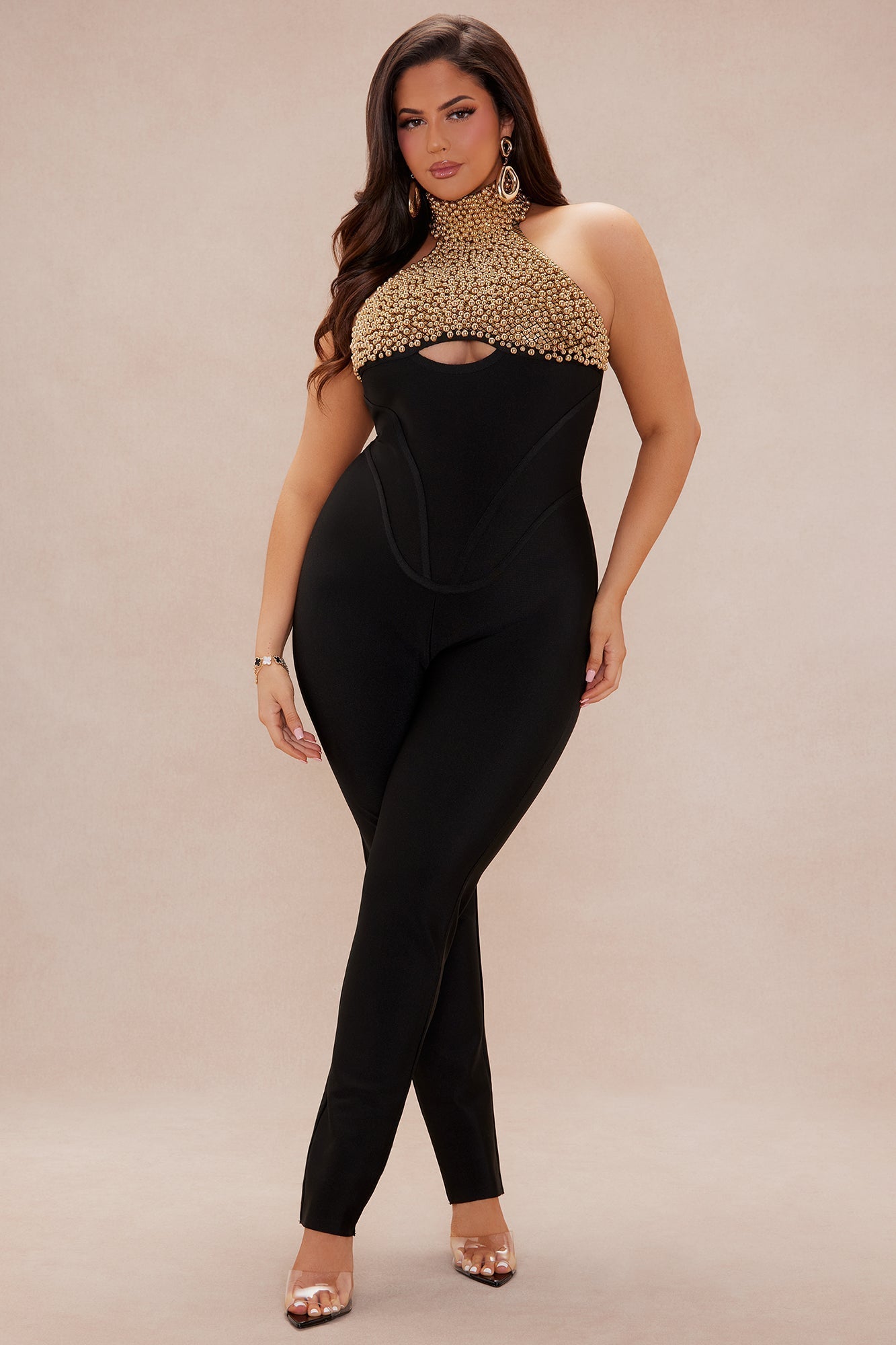Patricia Embellished Bandage Jumpsuit - Black
