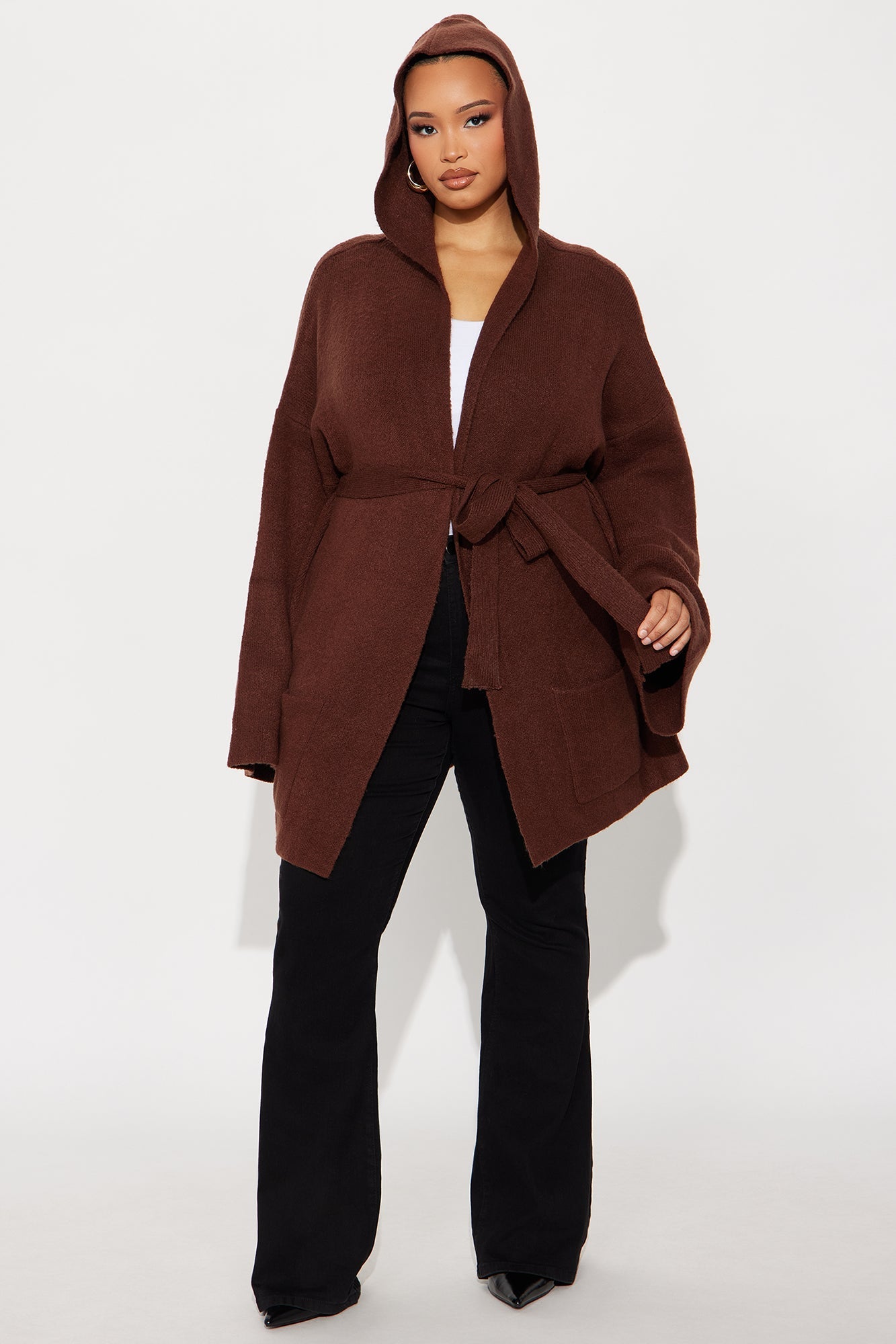 Rayne Hooded Belted Cardigan - Brown