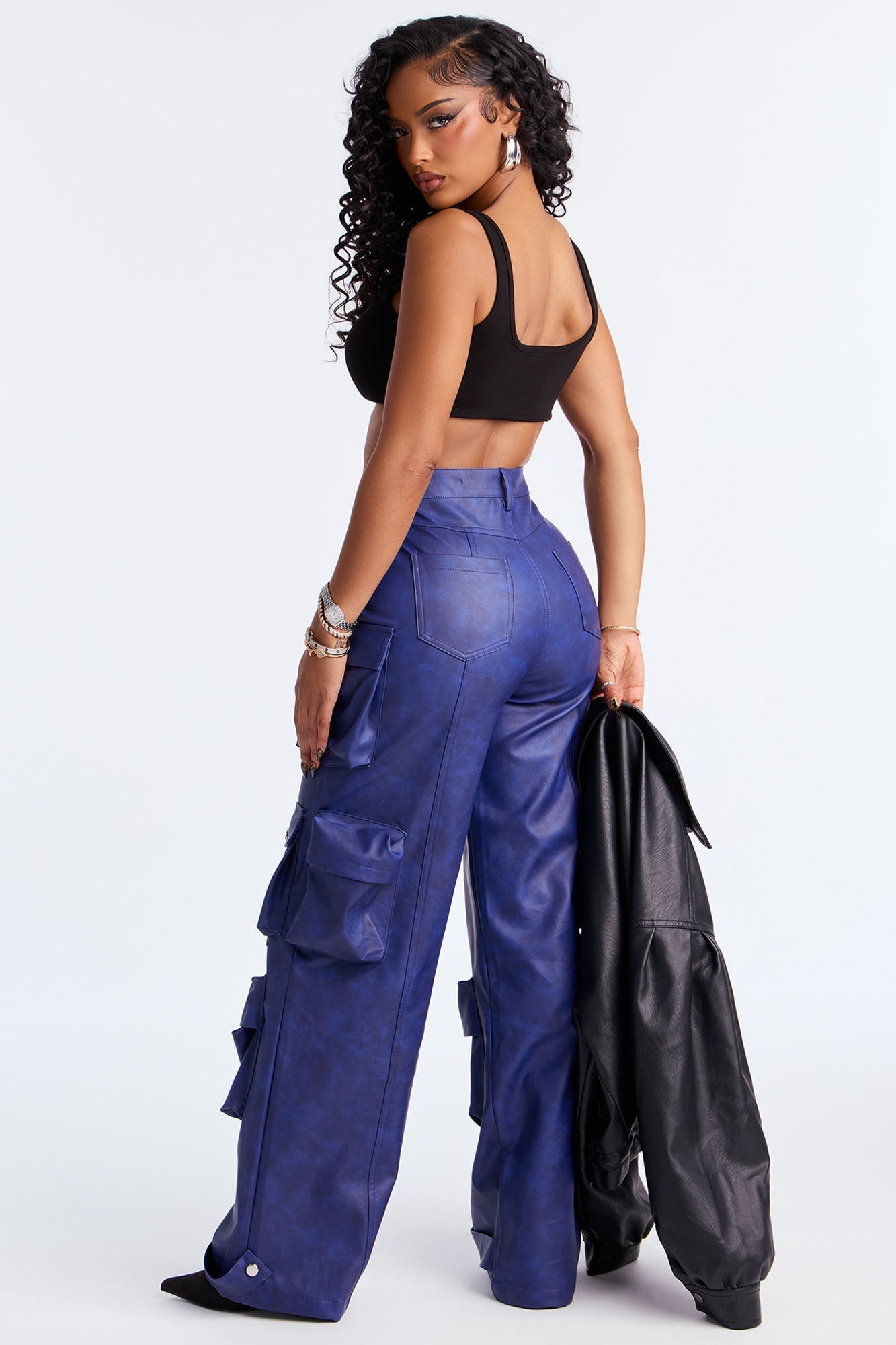 Weekend Warrior Washed Faux Leather Cargo Pant - Blue