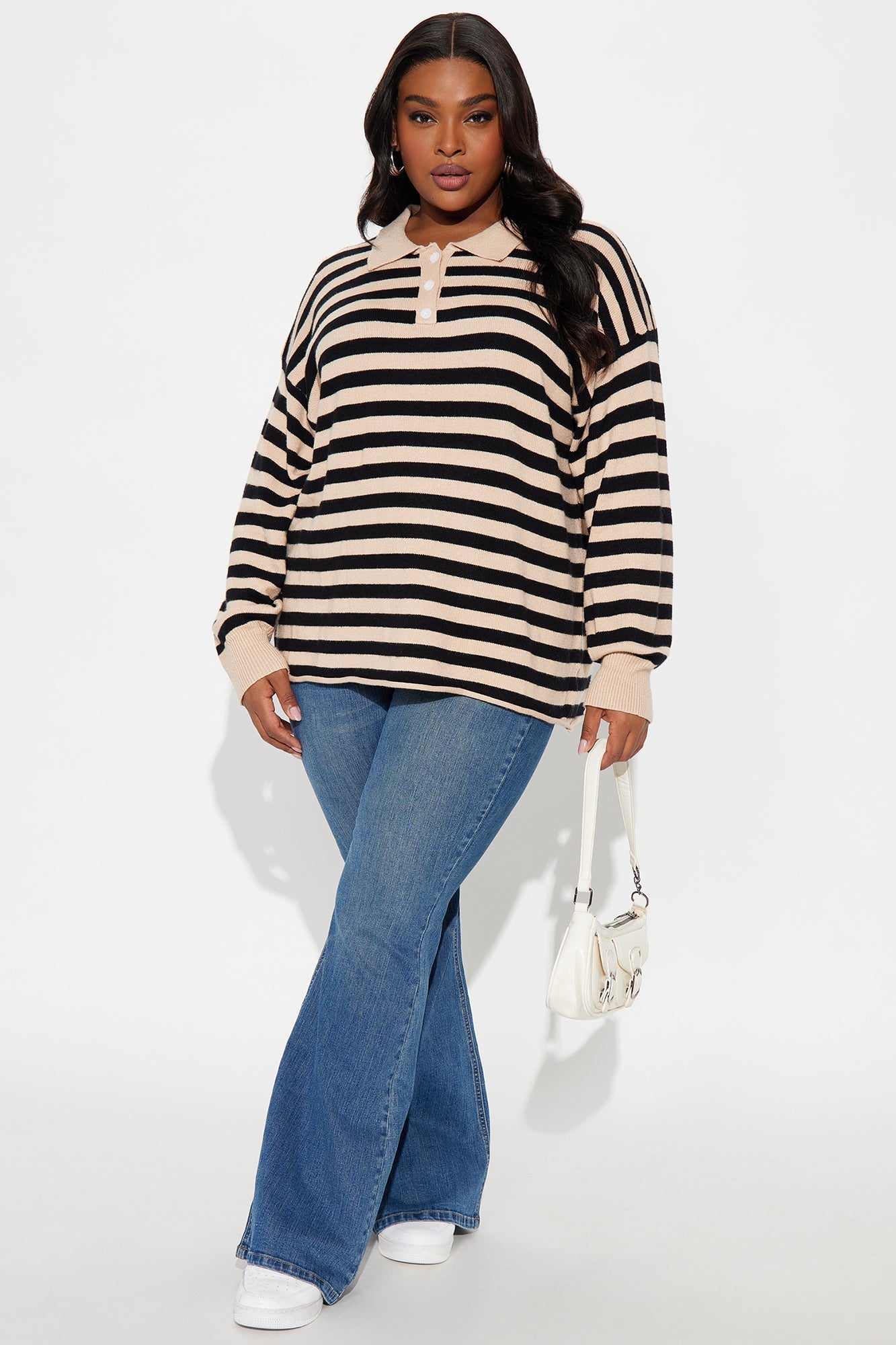 Elaia Striped Polo Sweater - Taupe/combo