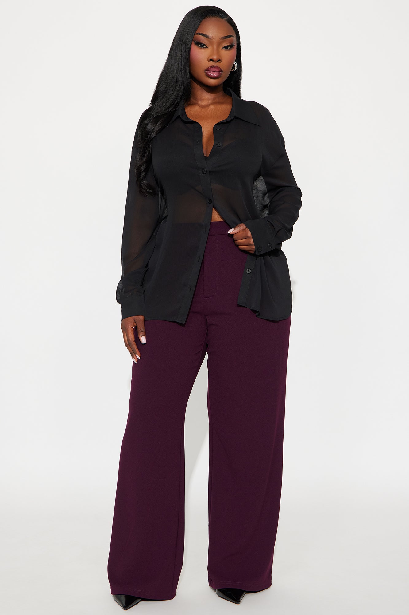 Elma Wide Leg Trouser - Eggplant