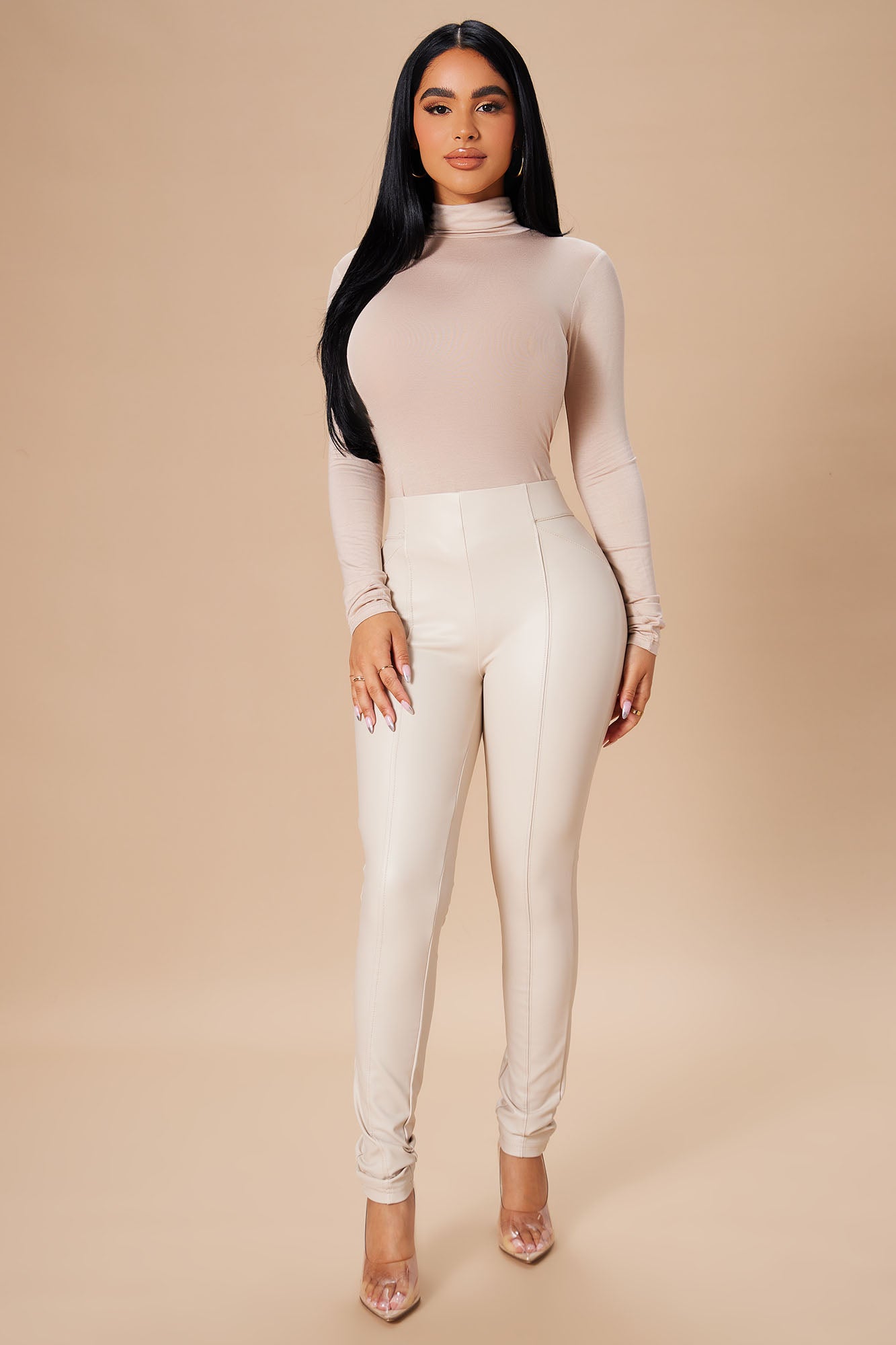 Pamela Turtle Neck Long Sleeve Top - Khaki