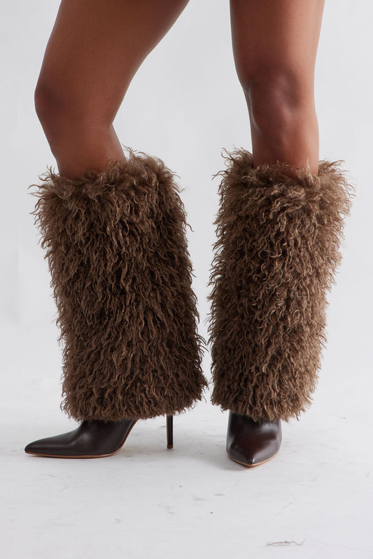 Ames Faux Fur Overlay Boots - Chocolate