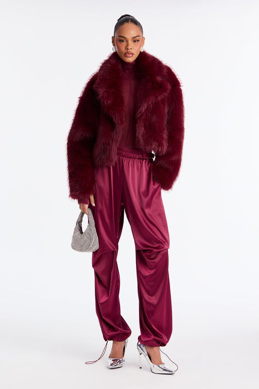 Ambitious Babe Satin Jogger Pant 32 - Burgundy