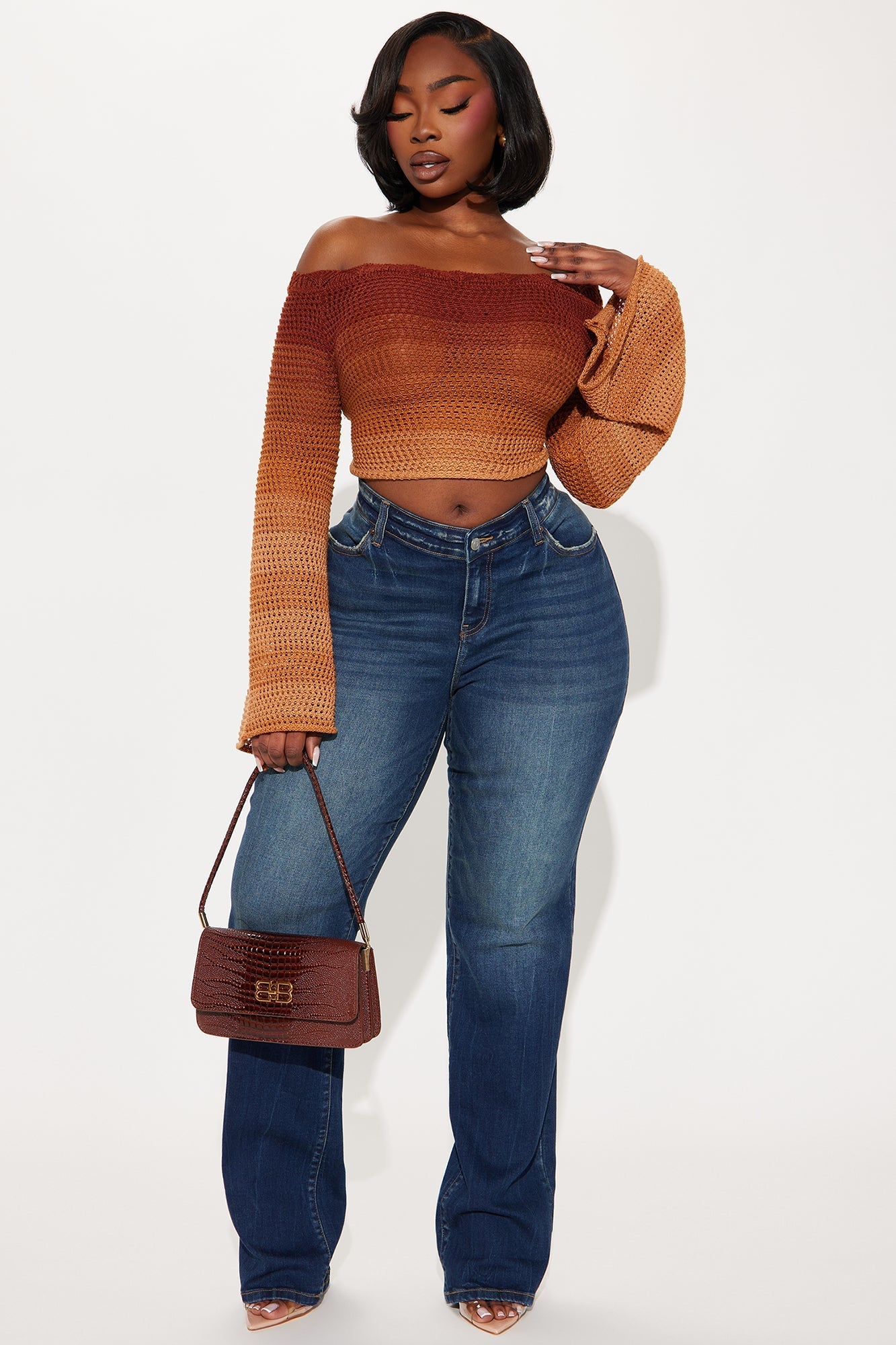 Summer Sunsets Off Shoulder Crochet Top - Brown/combo