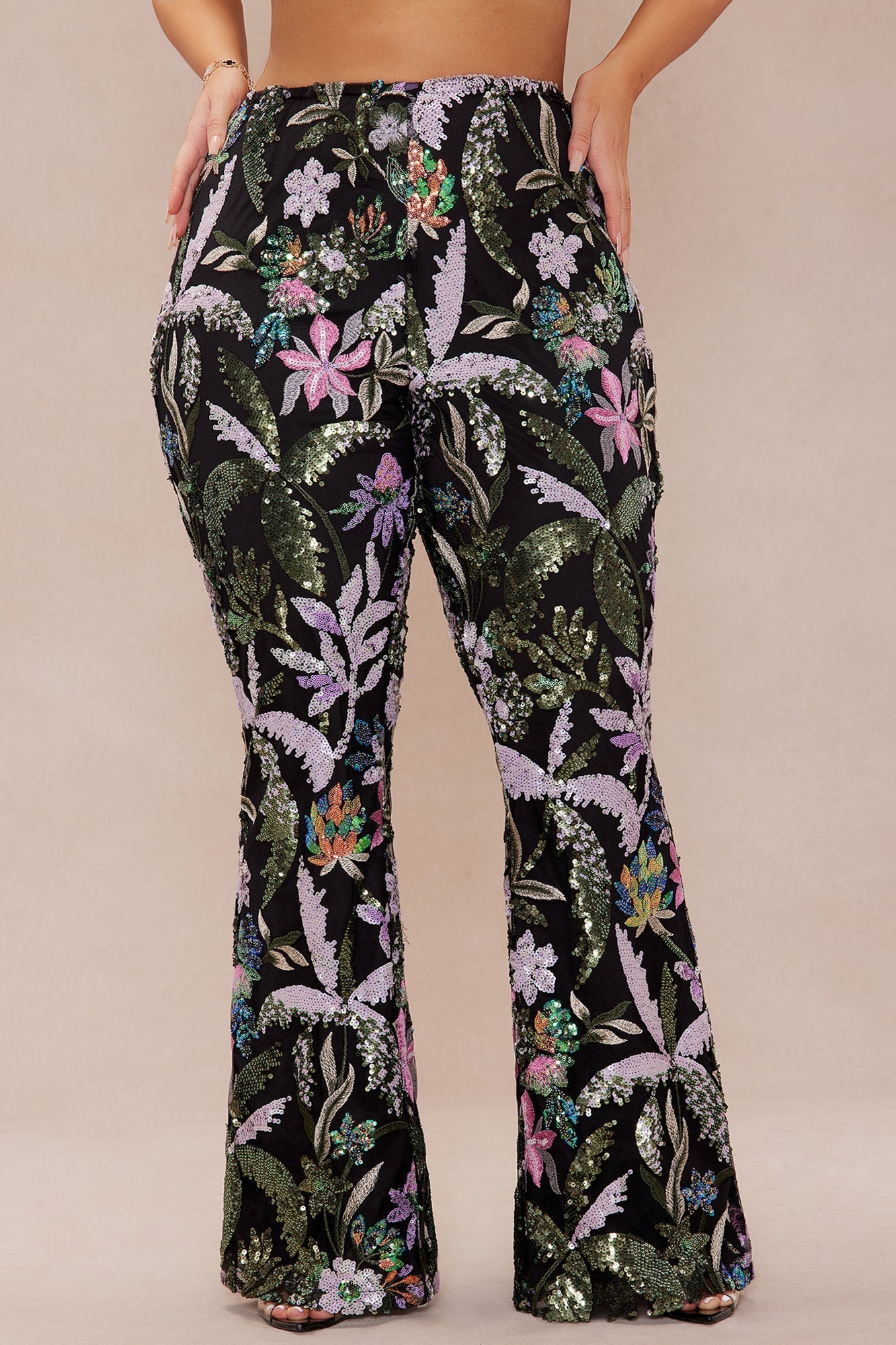 Eliza Sequin Embroidered Flare Pant - Black/combo