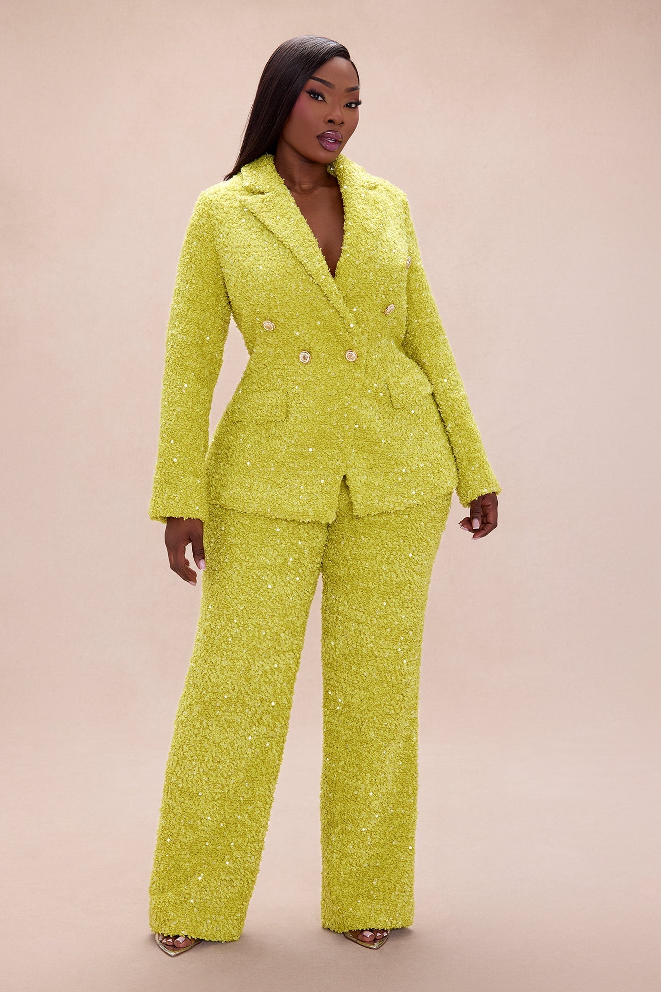 Demi Embellished Tweed Pant - Chartreuse
