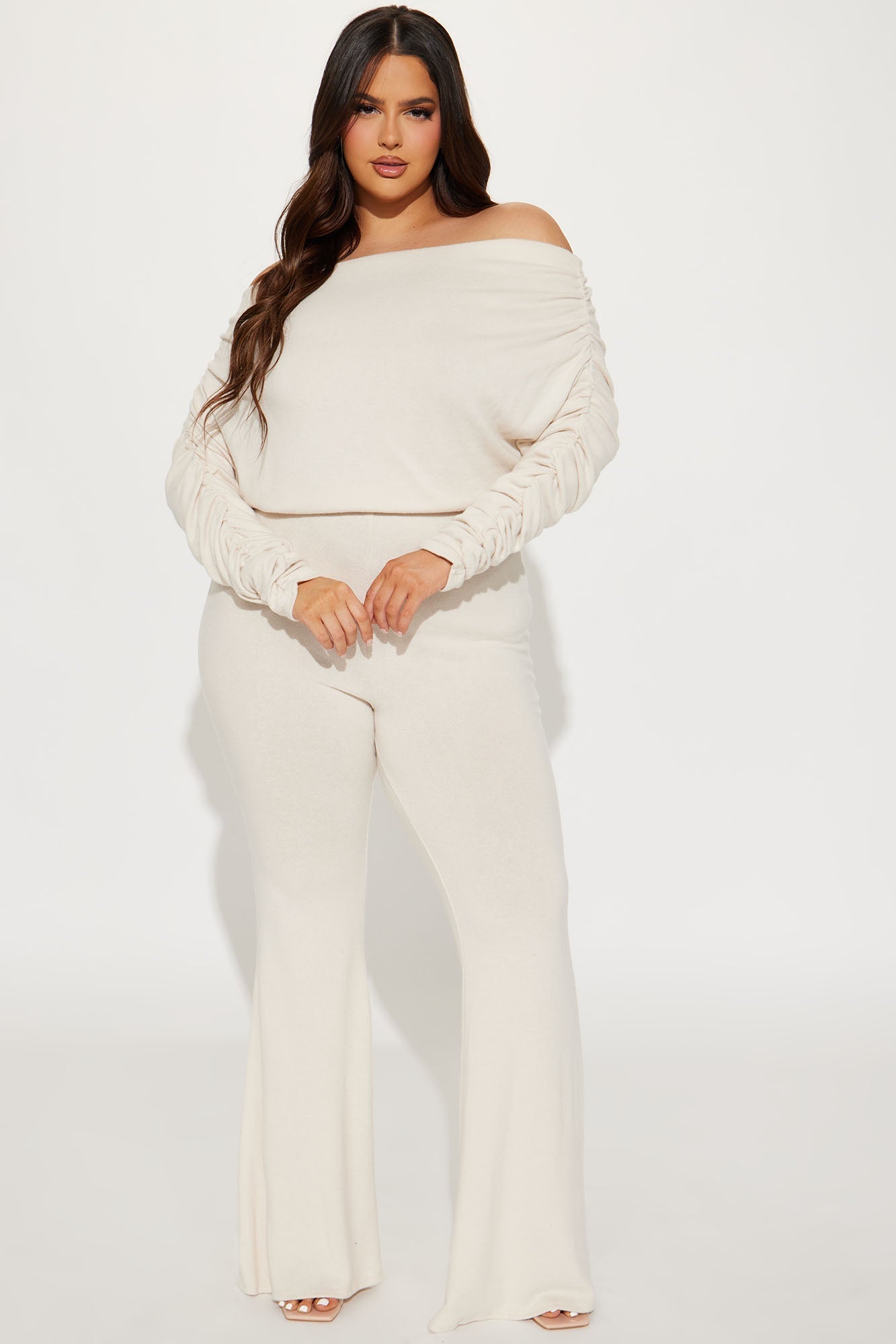 Yasmine Off Shoulder Sweater Jumpsuit - Cream