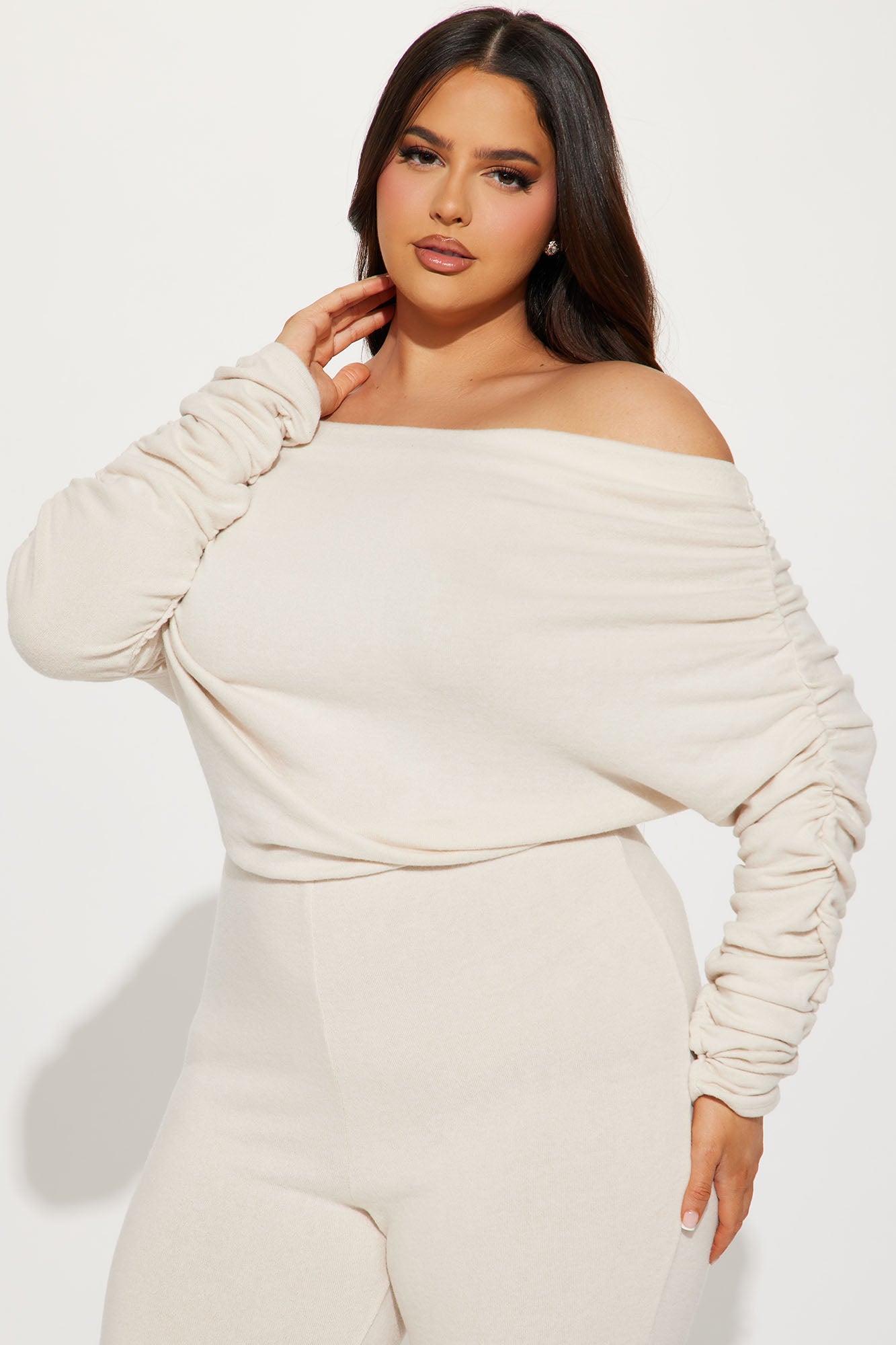 Yasmine Off Shoulder Sweater Jumpsuit - Cream