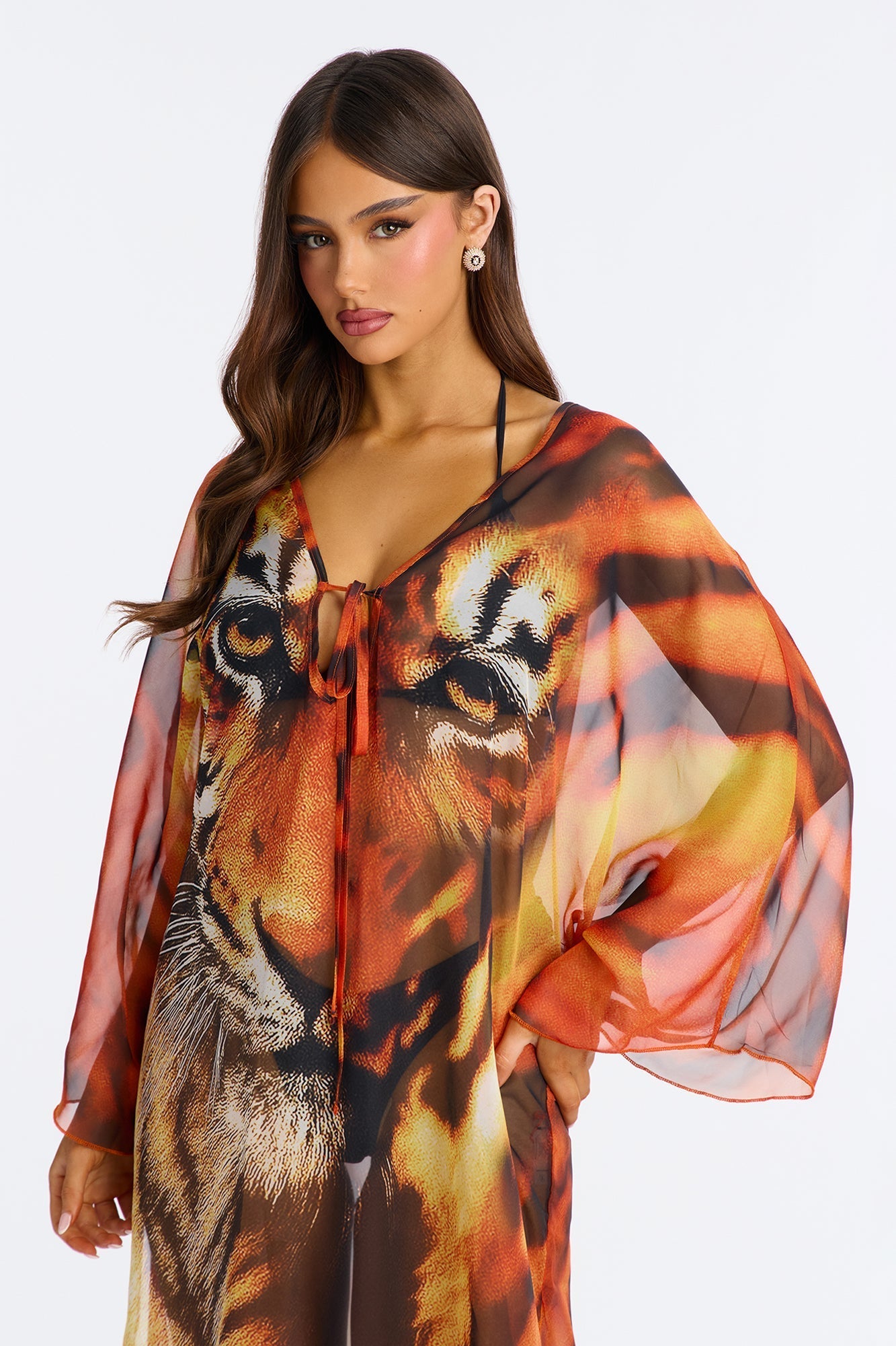 Amelie Maxi Cover Up Kaftan & Matching Headscarf - Orange/combo