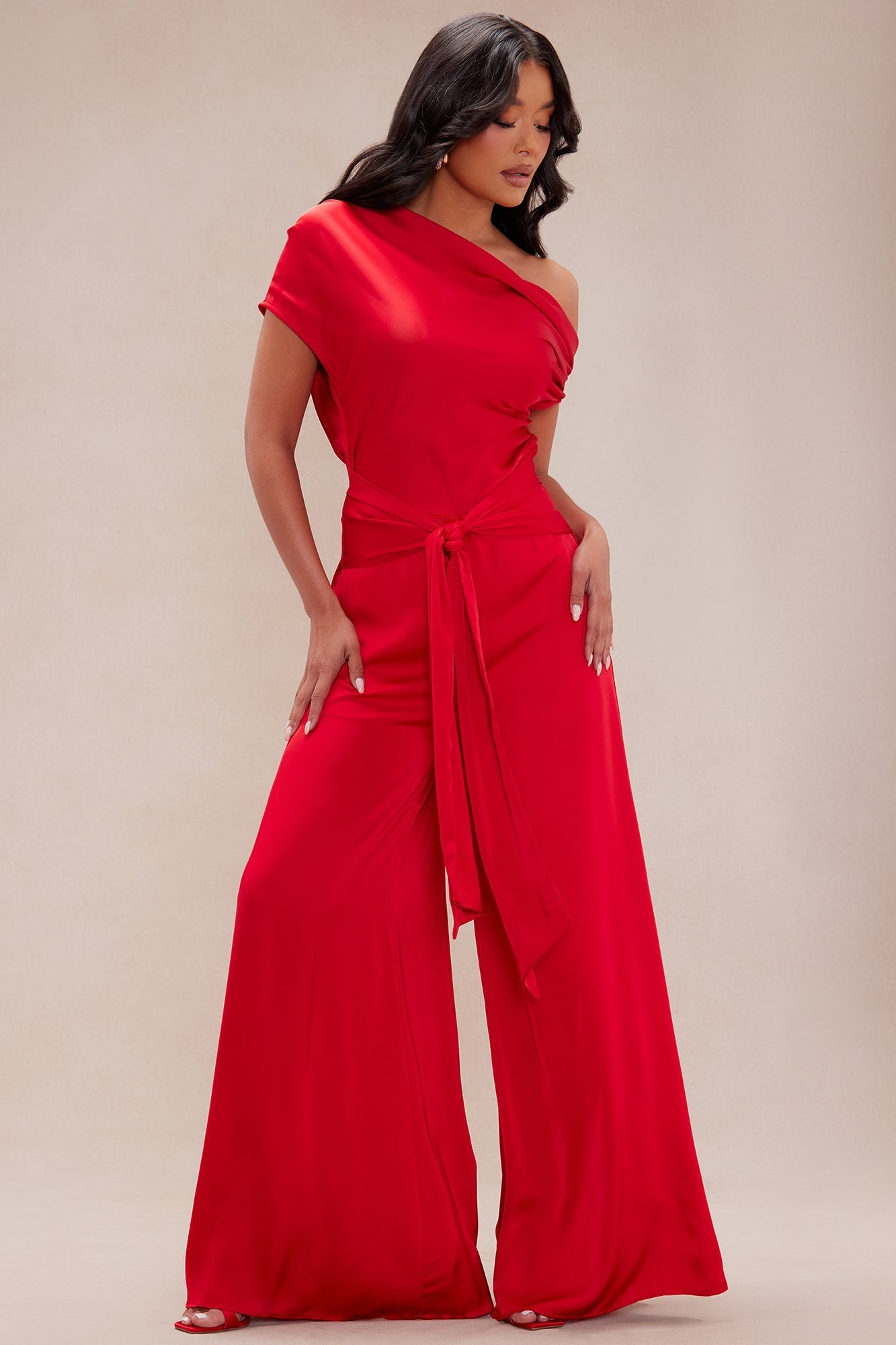 Jessie Satin Wide Leg Jumpsuit - Red