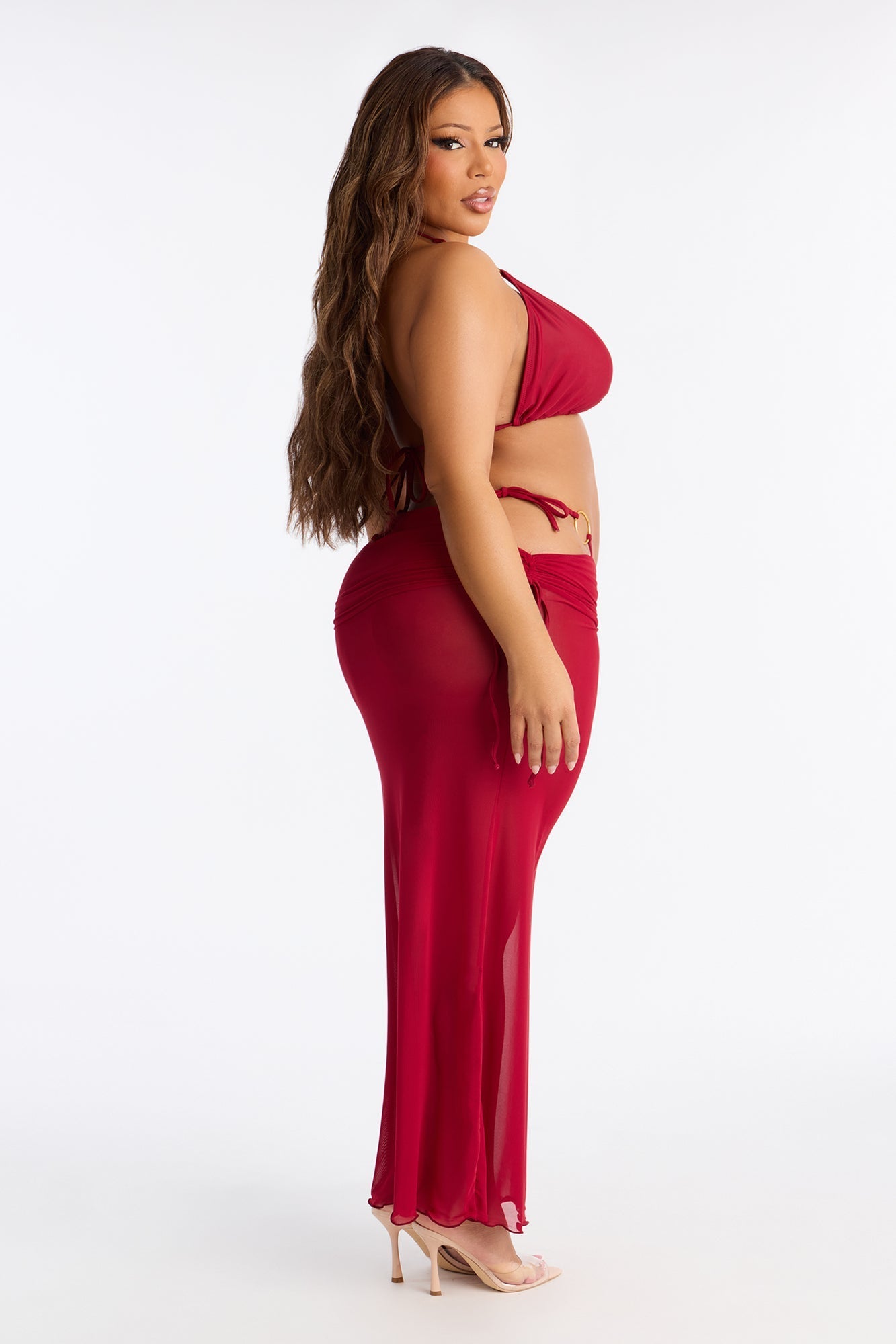 Ellie O Rings 3 Piece Bikini & Skirt Set - Burgundy
