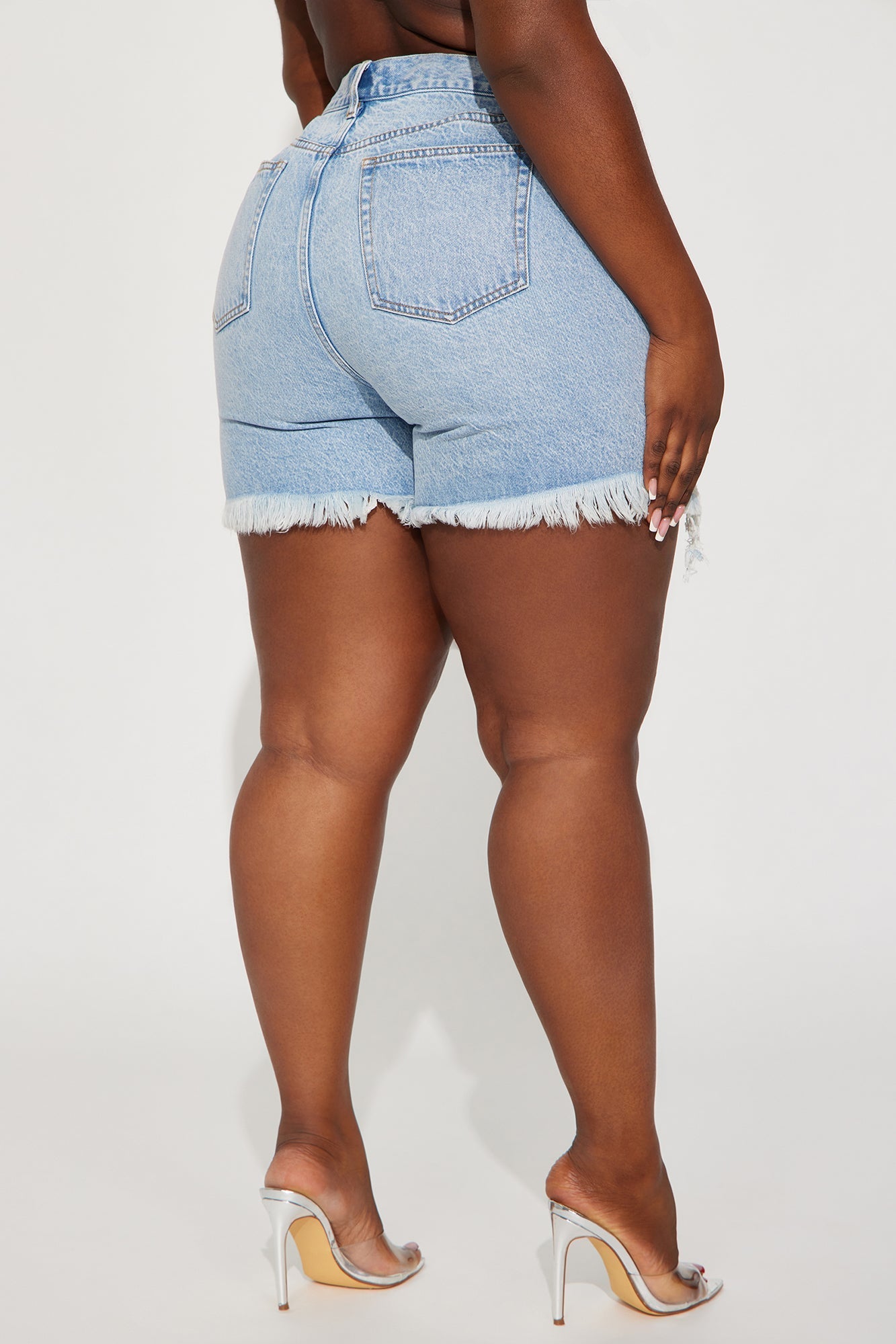At A Glance Crossover Denim Shorts - Light Wash