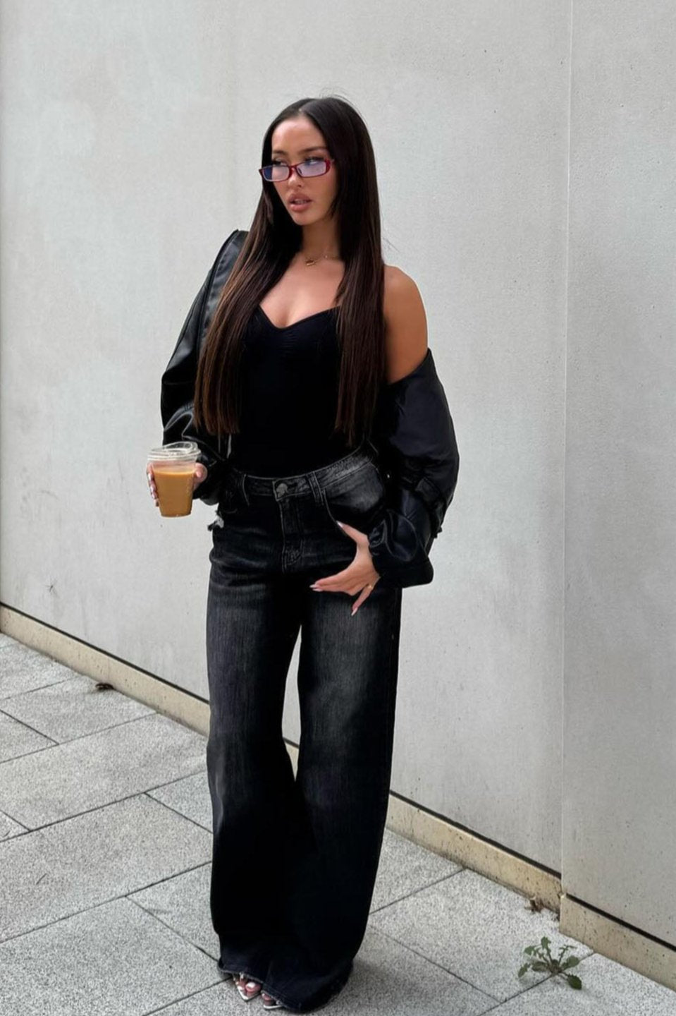 Astrid Stretch Wide Leg Baggy Jean - Black Wash