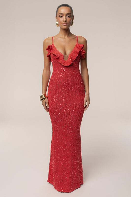 Coral Midnight Sparkle Maxi Dress
