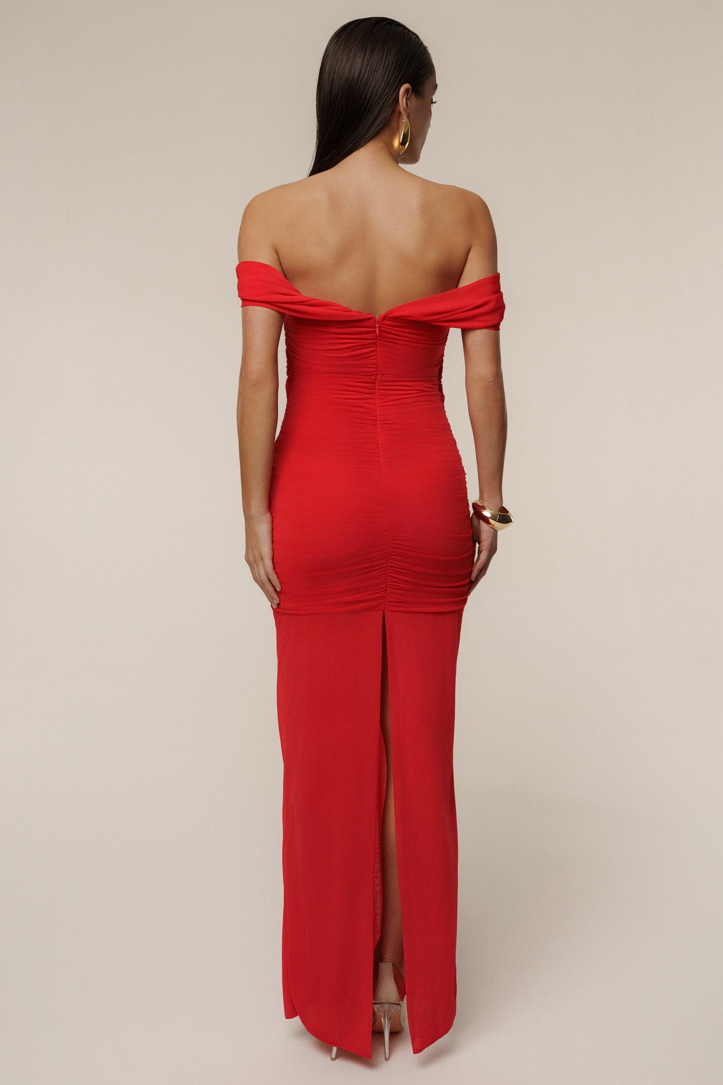 Red Alessandra Off Shoulder Maxi Dress
