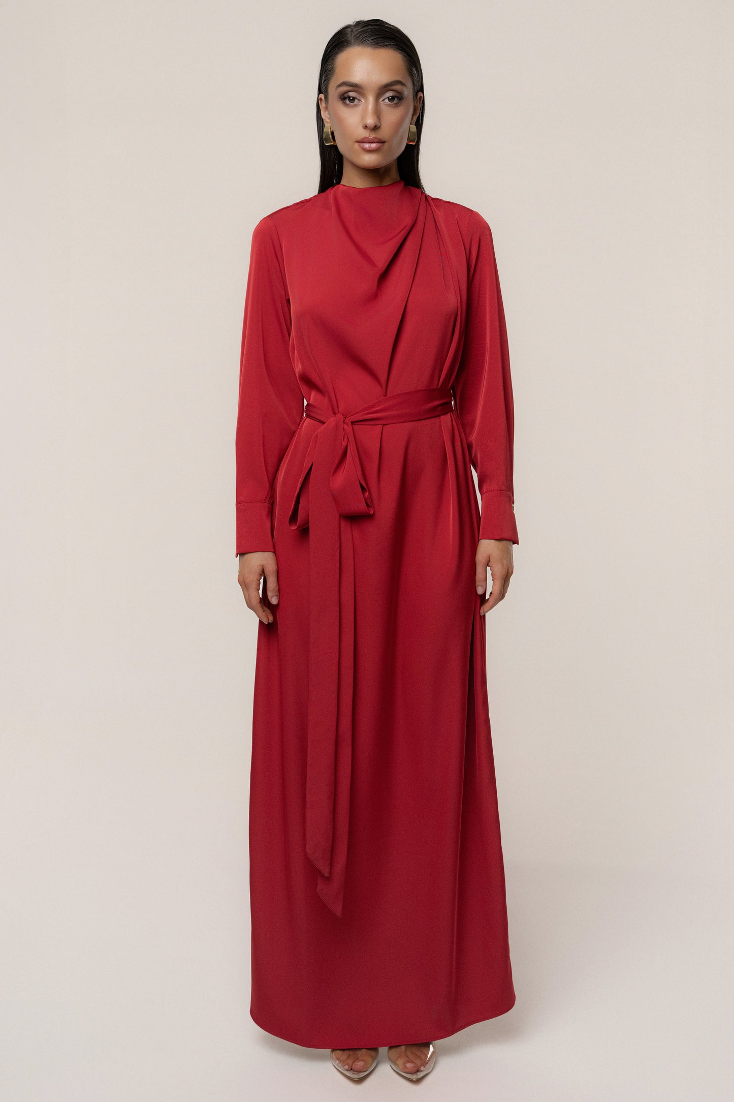 Red Victoria Satin Maxi Dress
