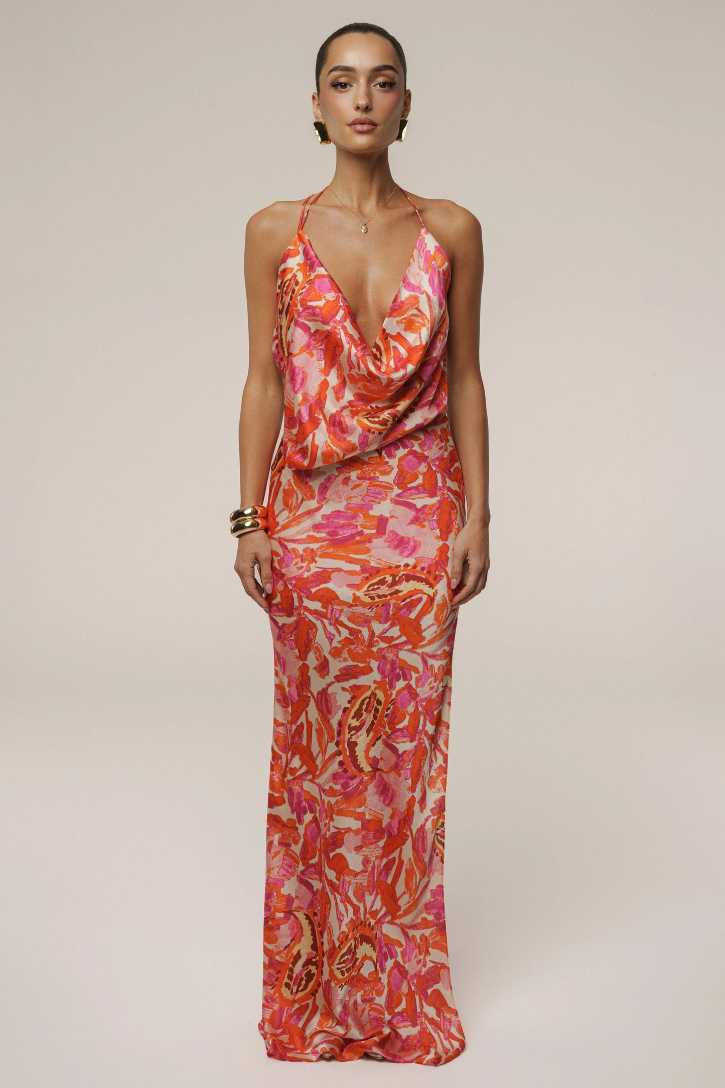 Pink Delmara Cowl Maxi Dress